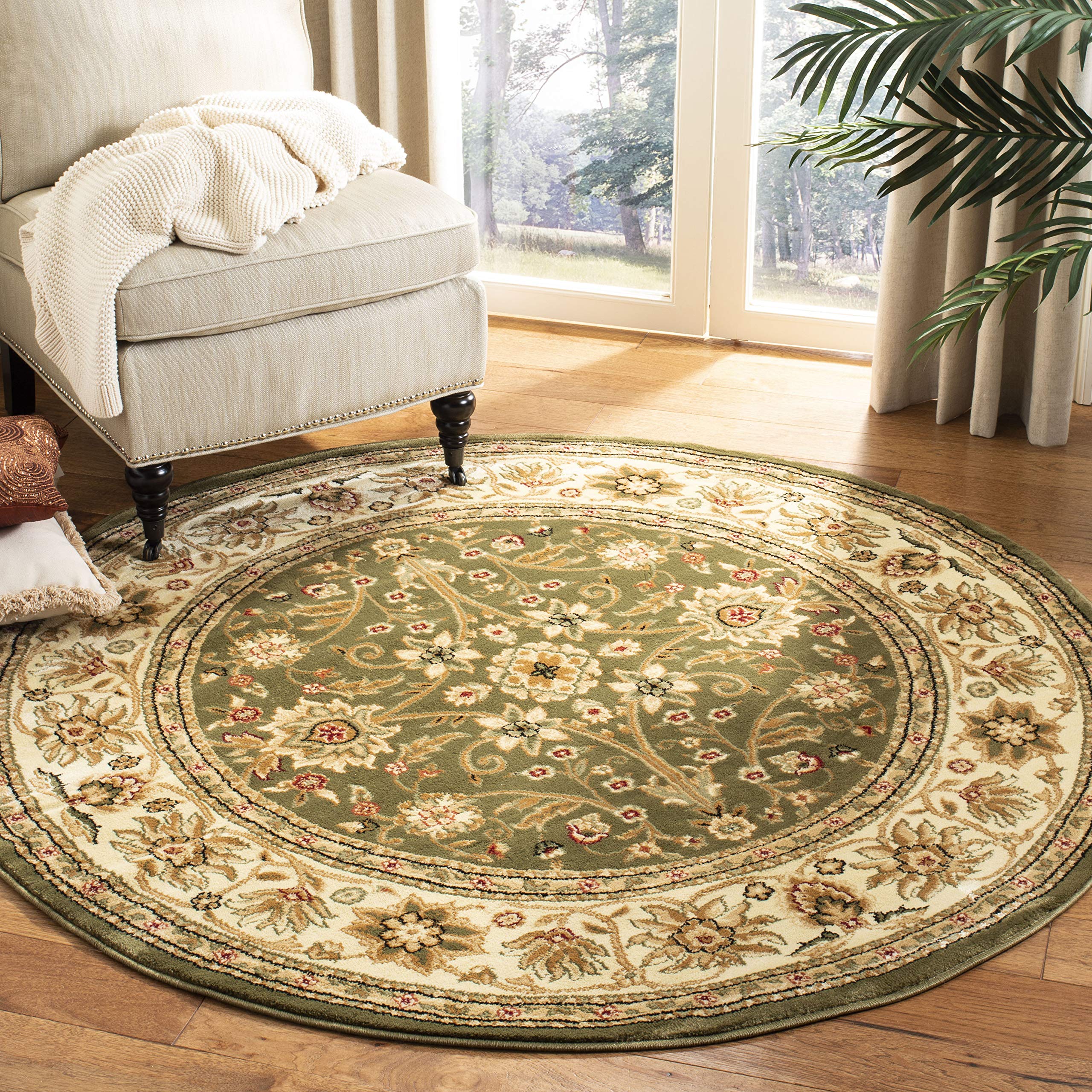 SAFAVIEH Lyndhurst Collection 10' Round Sage/Ivory LNH212C Traditional Oriental Non-Shedding Living Room Bedroom Area Rug Image