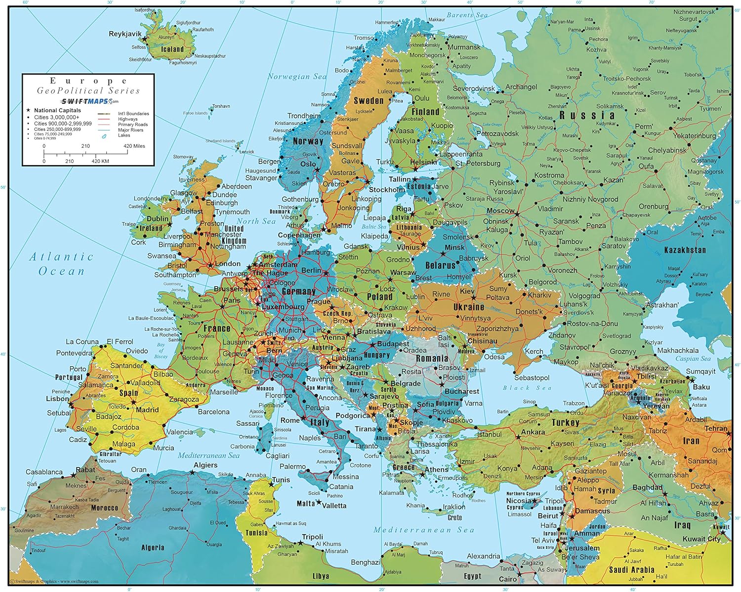Swiftmaps Europe Wall Map GeoPolitical Edition (18x22
