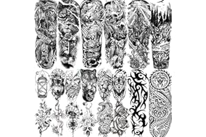 VANTATY 20 Sheets Extra Large Full Arm Temporary Tattoos For Men Adults, Tiger Snake Leopard Lion King Temporary Tattoos Sleeve For Women, Temp Waterproof Fake Tattoo Stickers For Kids Warrior Tatoos