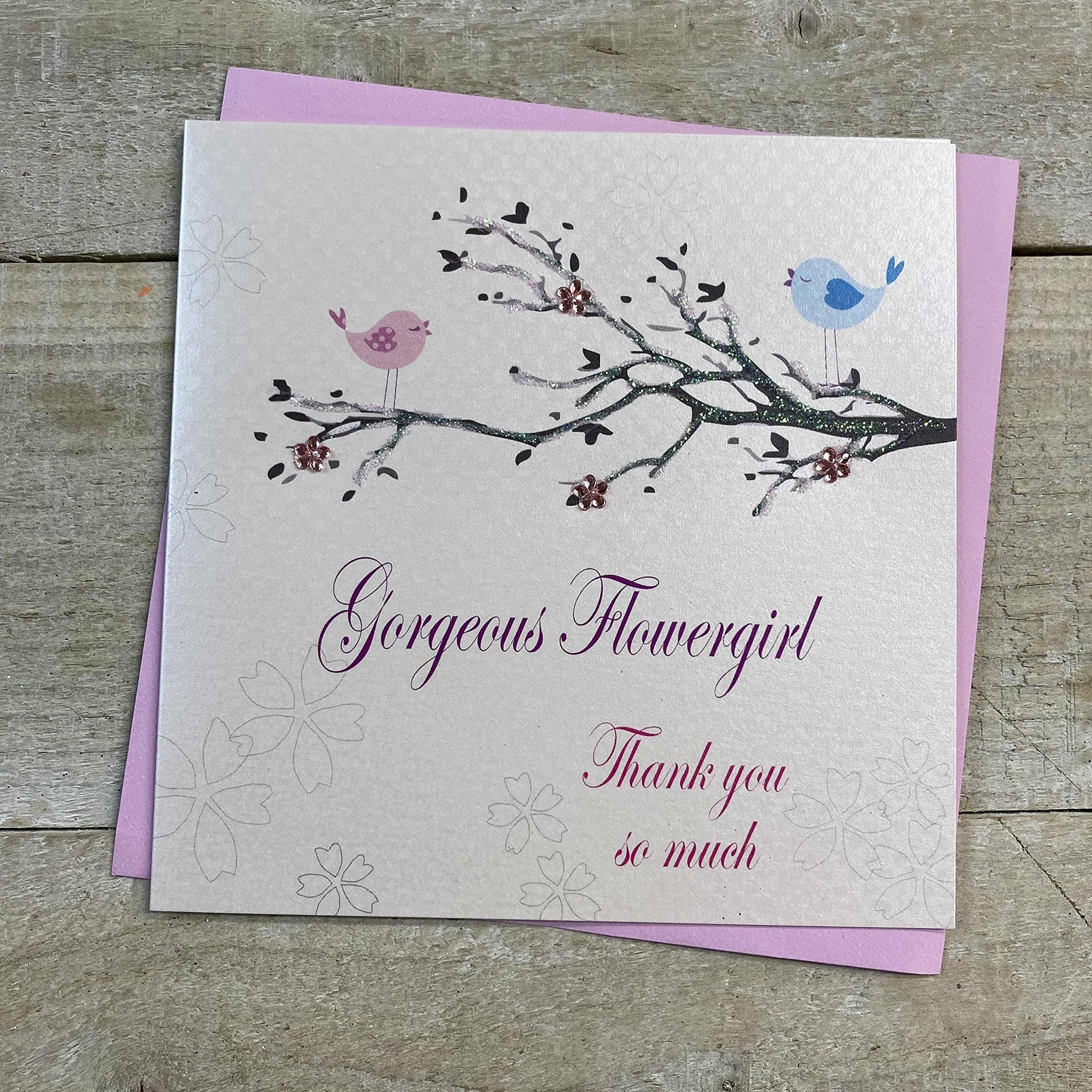 WHITE COTTON CARDS Gorgeous Much, Handmade Thank You Card (Flowergirl, Code pd12b)