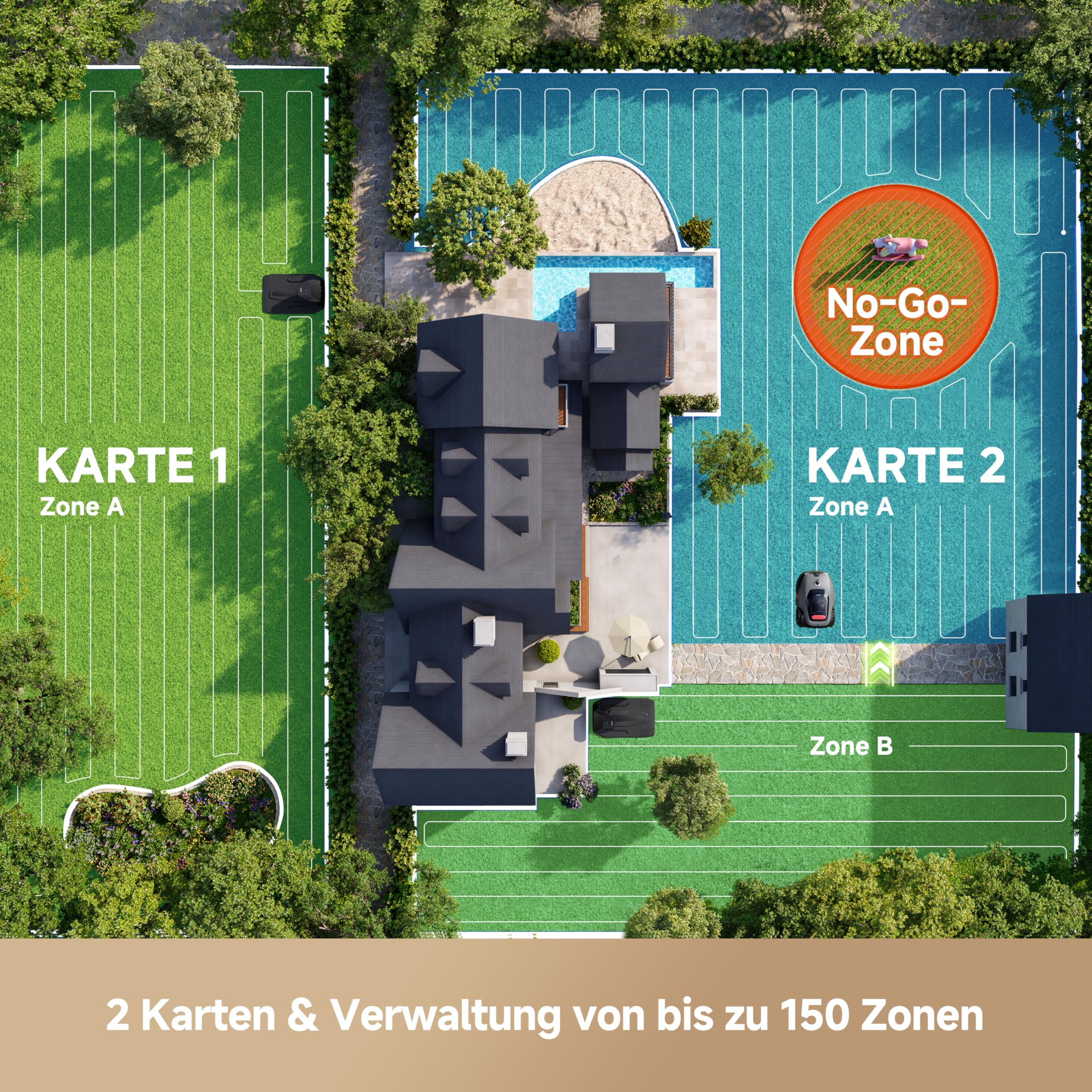 MOVA LiDAX Ultra 800 Mähroboter ohne Begrenzungskabel, Empf. 800 m², ohne RTK & automatische Kartenerstellung per 3D-LiDAR mit 360° & AI Vision, 5 cm Kantenschnitt, effiziente Wegeplanung in U-Form 9