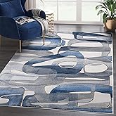 Abani Unique Blue & Grey Modern Circles Design Washable Area Rug - Contemporary Asymmetric Print 4’ x 6’ Living Room Rug Rugs