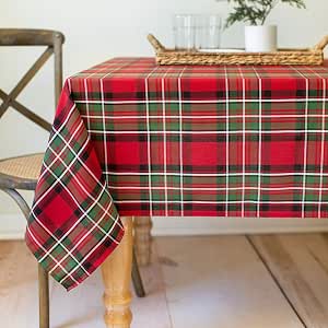 Benson Mills Holiday Plaid Tablecloth – 70-Inch Round Yarn Dyed Fabric, Red Winter Christmas Table Cover - View #8