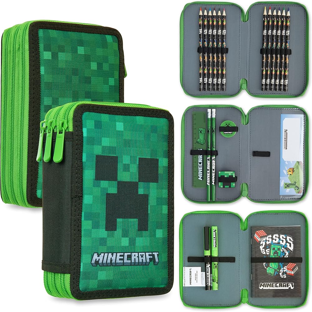 Minecraft Pencil Case Filled Set Creeper Official Merchandise Kids Teens