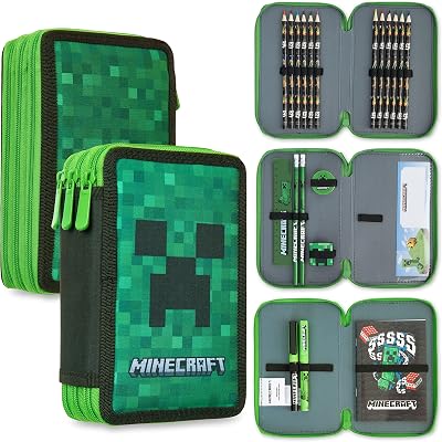 Minecraft Pencil Case Filled Set Creeper Official Merchandise Kids Teens