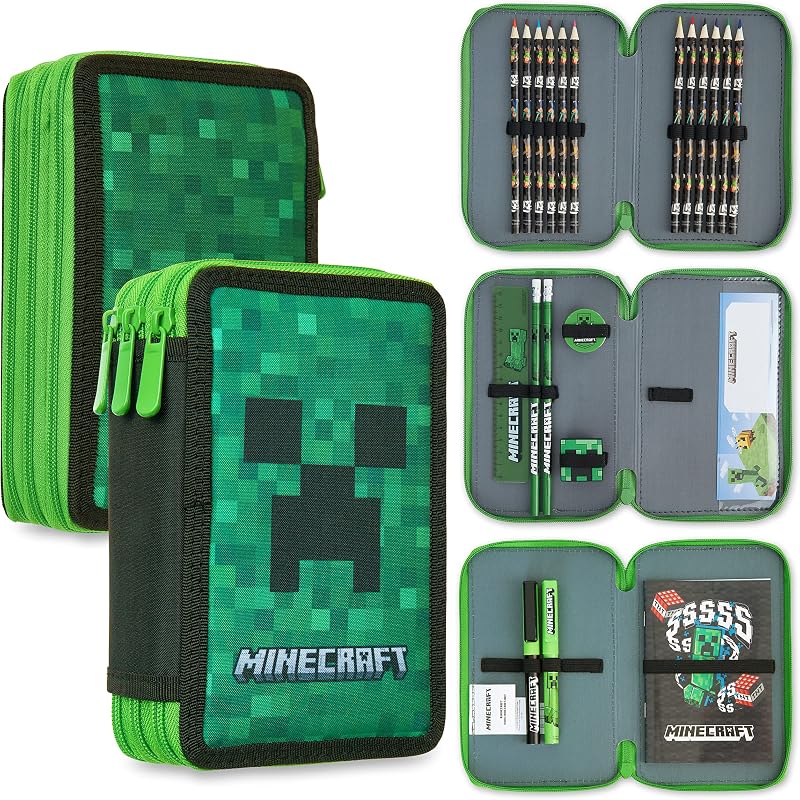 Minecraft Pencil Case Filled Set Creeper Official Merchandise Kids Teens