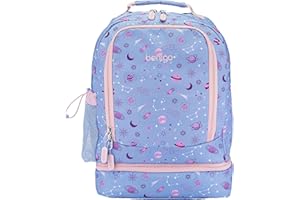 Bentgo Kids 2-in-1 Backpack & Insulated Lunch Bag - Durable 16” Backpack & Lunch Container in Unique Prints for School & Travel - Water Resistant, Padded & Large Compartments (Lavender Galaxy)