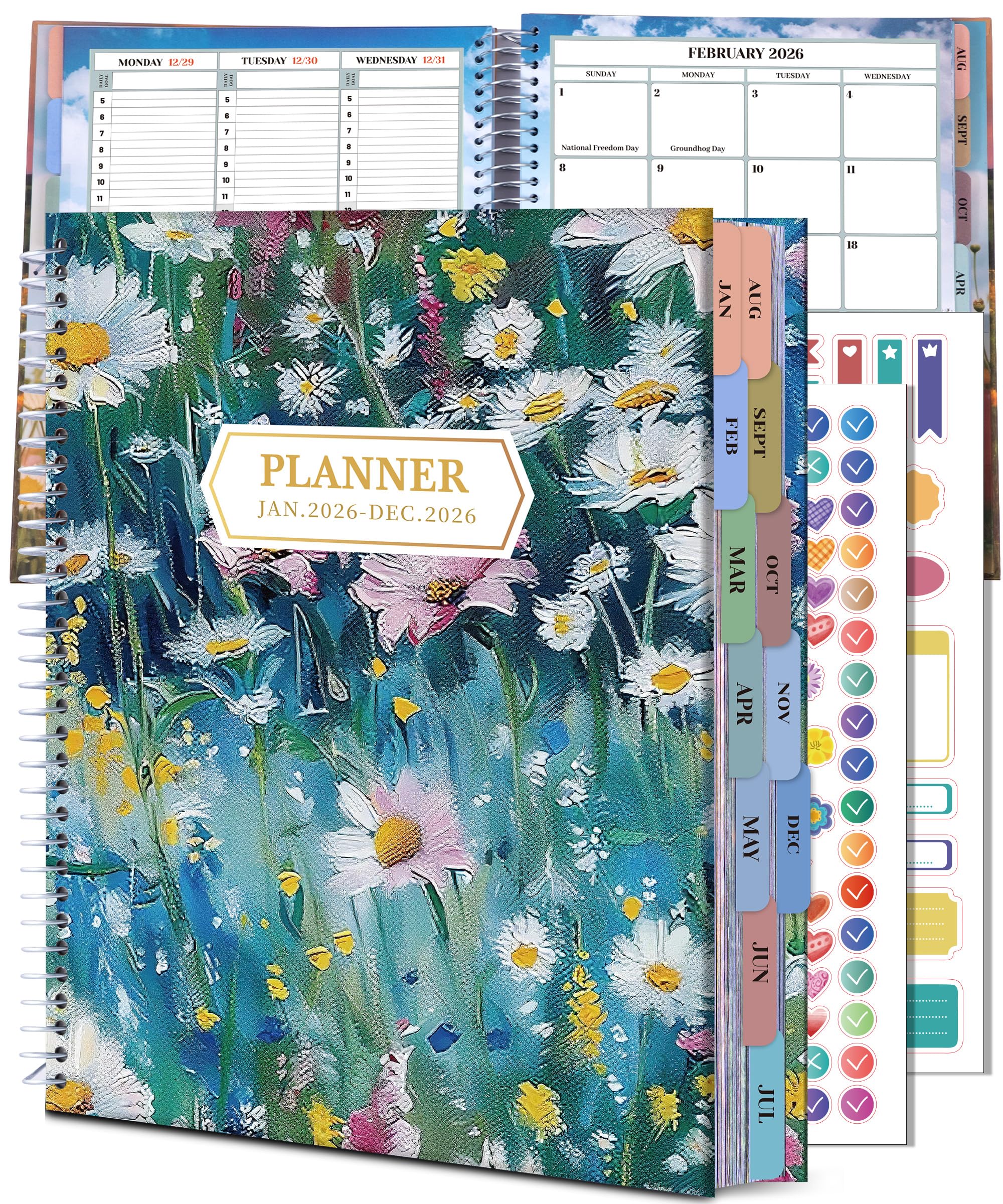Photo 1 of CAGIE Planner 2026 Monthly (Jan. 26-Dec. 26), 12 Month Academic Planner 8.5"x11", Large Daily Planner with Hourly Timeslot, Monthly Tab, Spiral Binding, Bookmark