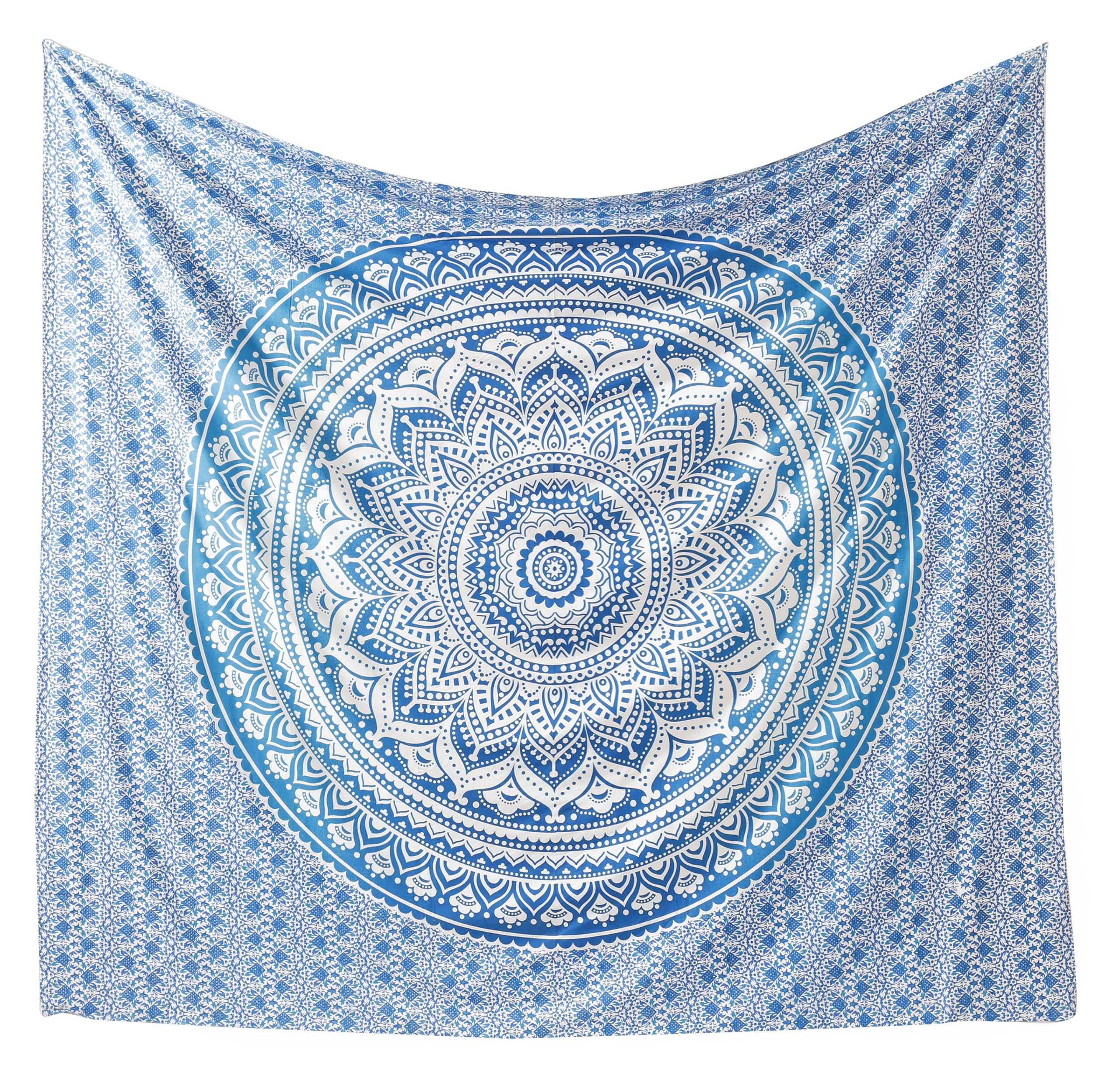 Popular Handicrafts Tapestry Wall Hanging Hippie Mandala Bohemian Hippy Intricate Indian Tapestries Bedspread 90 x 108 Inches (230cm x 270cm) Blue Ombre — image 1