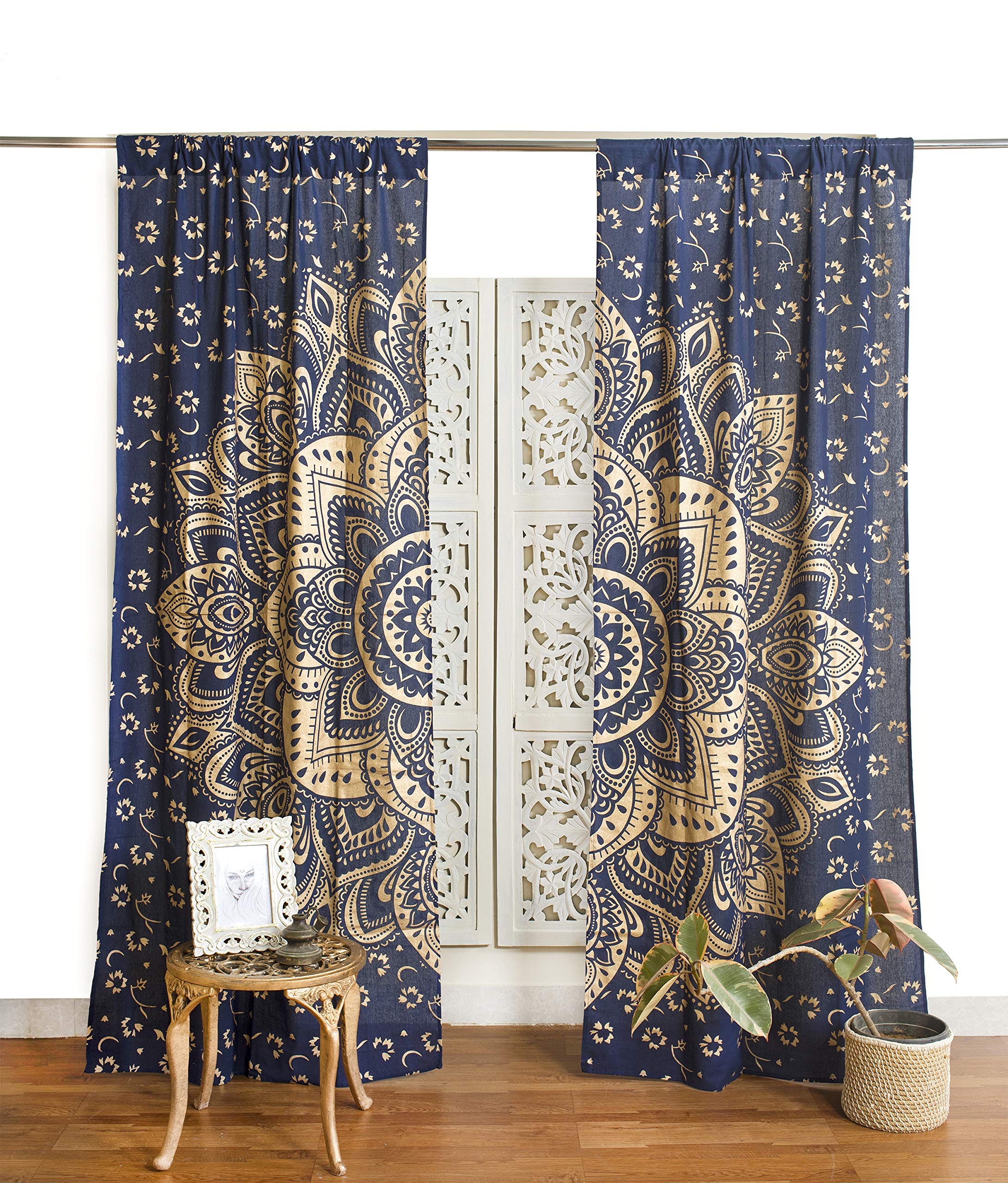 Popular Handicrafts Indian Hippie Bohemian Beautiful Ombre Color Mandala Curtain Panels Blue Gold