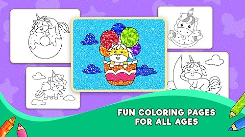 ユニコーンの塗り絵 ブック 子供向けのレインボーグローぬりえゲーム 女の子と男の子向けの描画アプ Unicorn Coloring Games Book App With Glitter Amazon Co Jp Appstore For Android