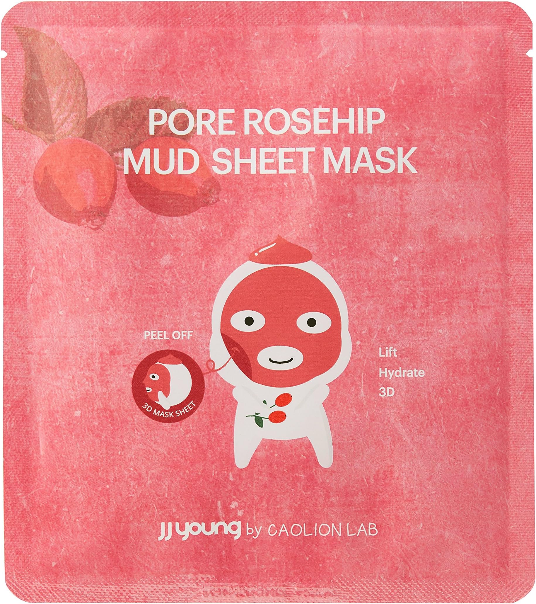 JJ YOUNG Pore Rosehip Mud Sheet Mask - Increases the Skin Elasticity and Vitality with No Irritation, Moisturizes and Calms The Skin with Betaine - 0.85 oz.