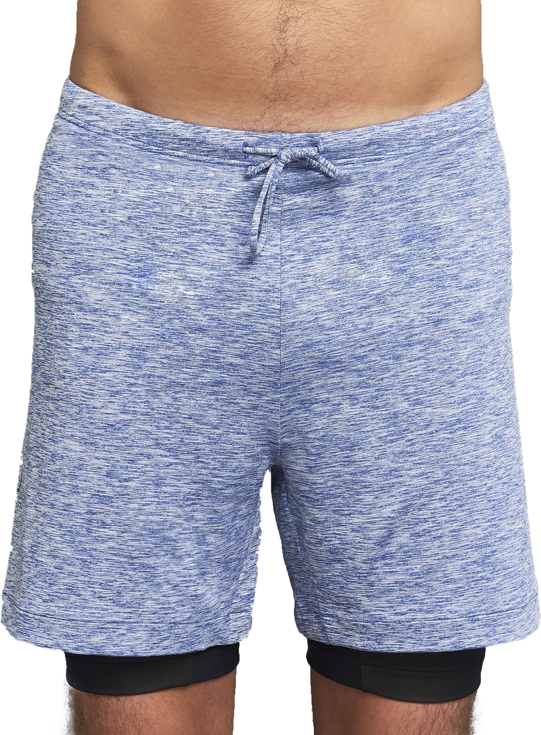 Clothing Two Dogs Men’s Double Layer 2 in 1 Yoga Shorts, Blue Short Pant; Comfortable, Soft and Stretchy Yoga Pants, Perfect for Yoga, Pilates, and Loungewear (Small)