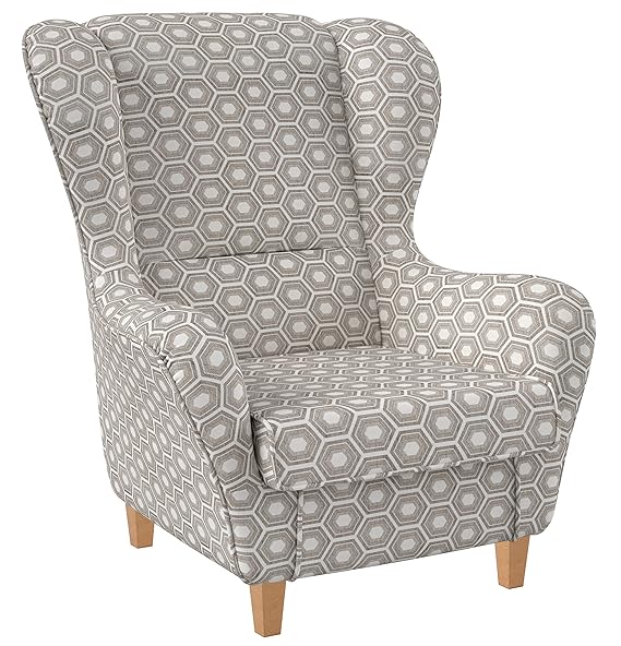 Supellex, Ohrensessel/Fernsehsessel Sofia mit Hocker, Dessin: Rauten, beige