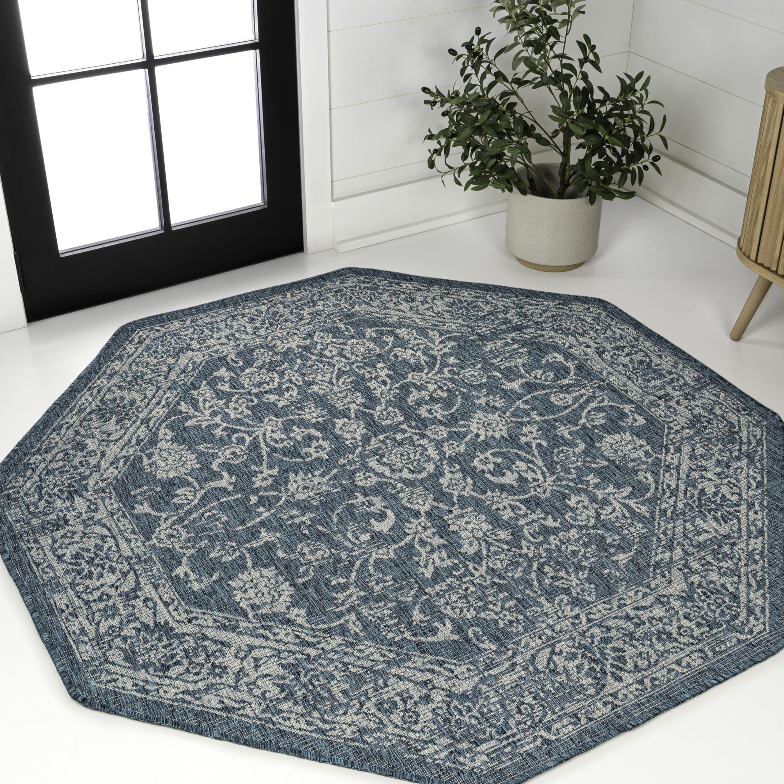 JONATHAN Y Weave Floral Indoor Outdoor Octagon Area Rug 8 Ft Teal/Gray, Tela Bohemian Textured for Backyard, Patio, Porch, Easy-Cleaning, High Traffic, Pet-Friendly, Non-Shedding (SMB100C-8TGN) Image JONATHAN Y Weave Floral Indoor Outdoor Octagon Area Rug 8 Ft Teal/Gray, Tela Bohemian Textured for Backyard, Patio, Porch, Easy-Cleaning, High Traffic, Pet-Friendly, Non-Shedding (SMB100C-8TGN) Image