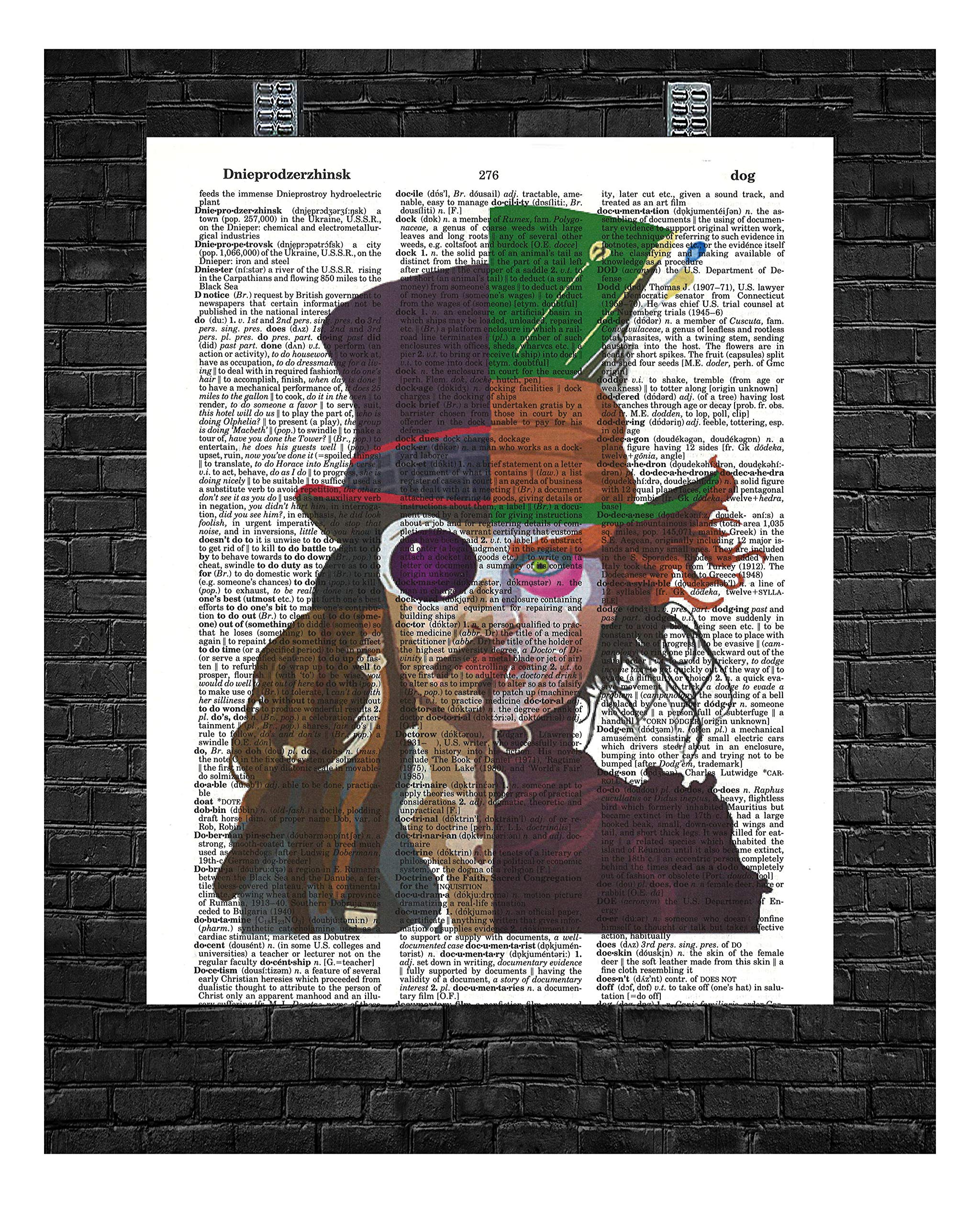 Classic Movie Character Collage Wall Decor Featuring Willy Wonka Mad Hatter Jack Sparrow Edward Scissorhands Collage Dictionary Art Print 8 x 10