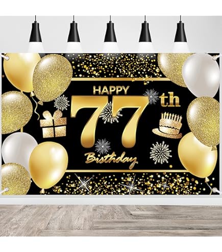 Happy 77th Birthday Banner Backdrop - 4x6ft Pink Purple Gold Party Decorations For Women
