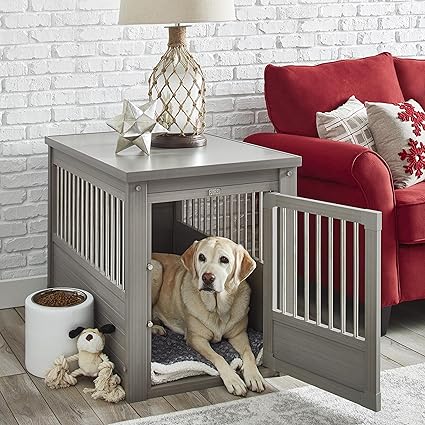 Contemporary End Table Pet Crate And Kennel With Stainless Steel Spindles Includes Modhaus Living Pen