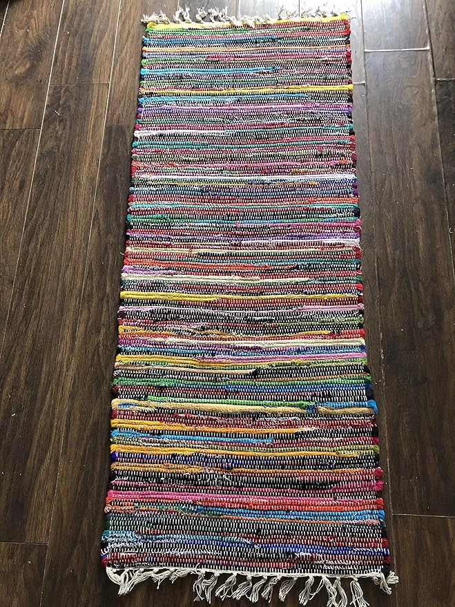 Hand Loomed Multi Coloured Rag Rug Amazon.co.uk Kitchen & Home