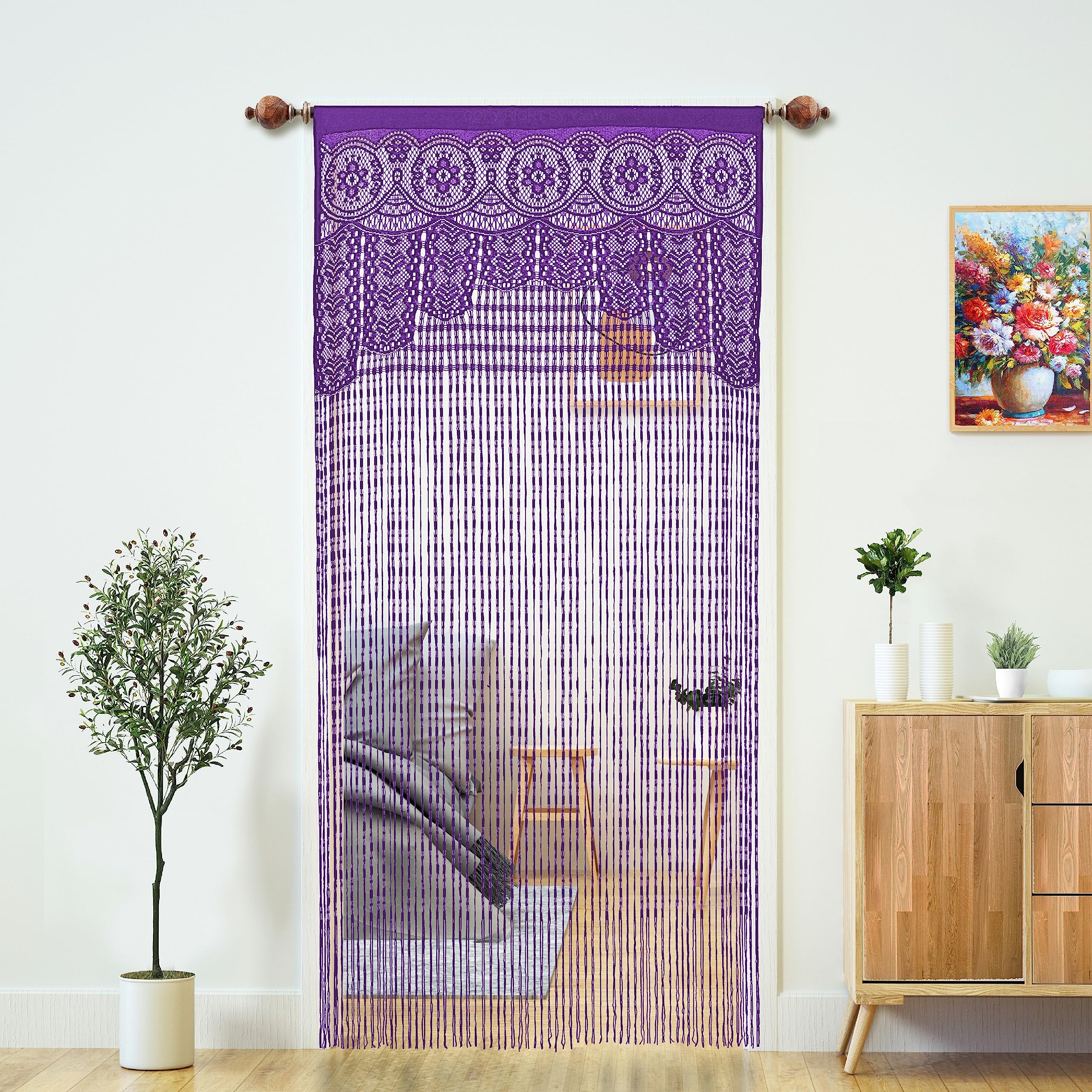 Photo 1 of 2 Pcs Macrame Lace Door String Curtain for Doorways,Room Divider Doorway Hippie Window Panel Room Divider Wall Closet Curtains for Bedroom Closet Door Drapes Decorations (35×79in/90×200cm,Purple)