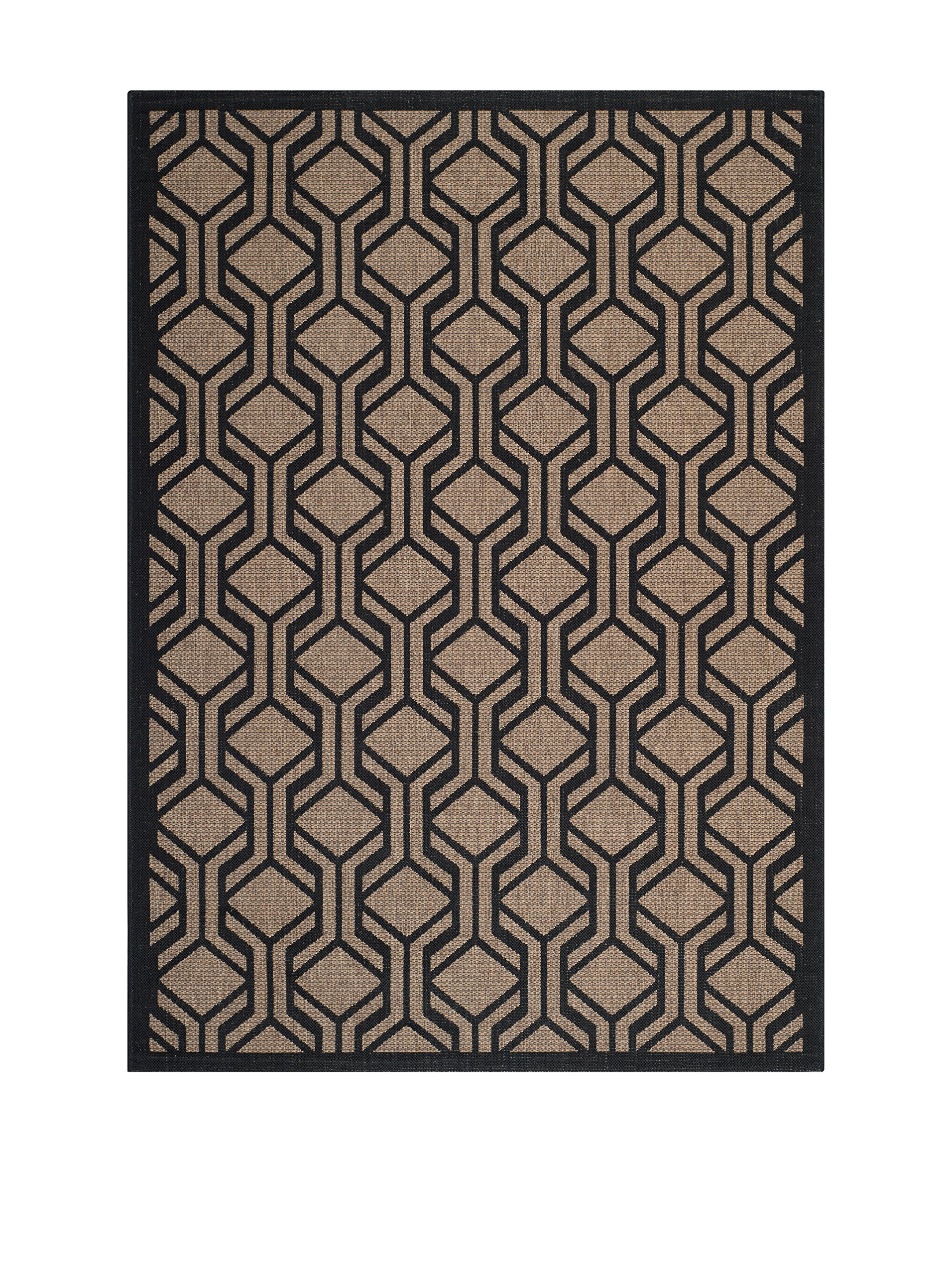 Safavieh Contemporary Indoor/Outdoor Woven Rectangle Area Rug, Courtyard Collection, CY6114, in Brown / Black, 122 X 170 cm for Garden, Patio or Any Outdoor Space