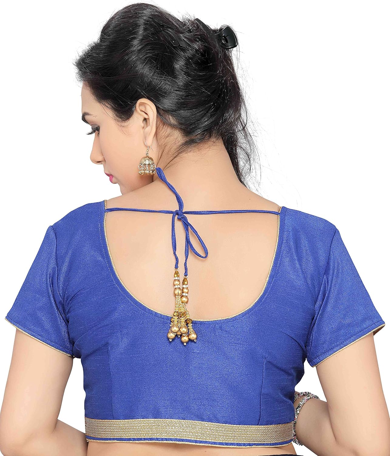 studio shringaar women's poly raw silk stitched saree blouse