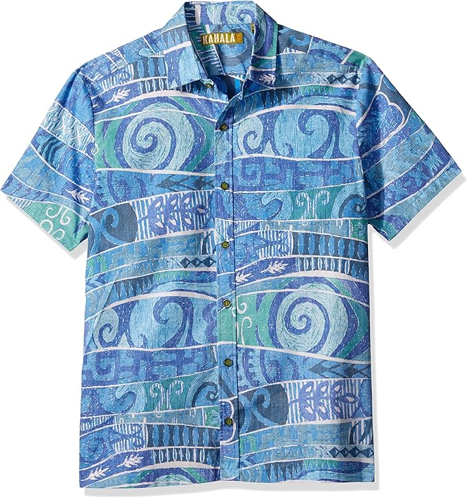 Kahala Men's Pacific Beat Standard Fit Hawaiian Shirt, Ocean Blue, SML Amazon.ca Clothing
