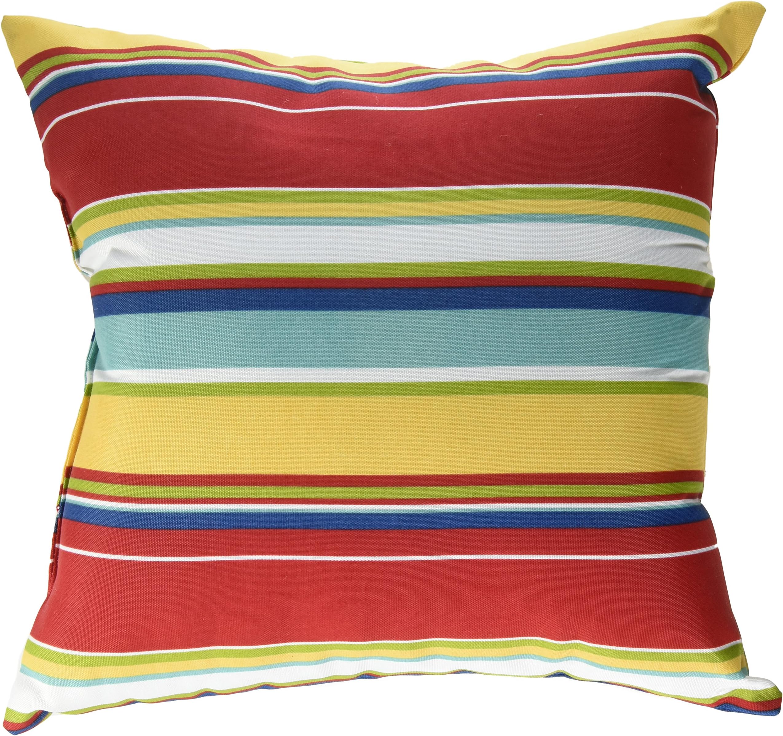 Westport Garden Yellow Red and Blue Stripe 16 x 16 Indoor Outdoor Throw Pillow