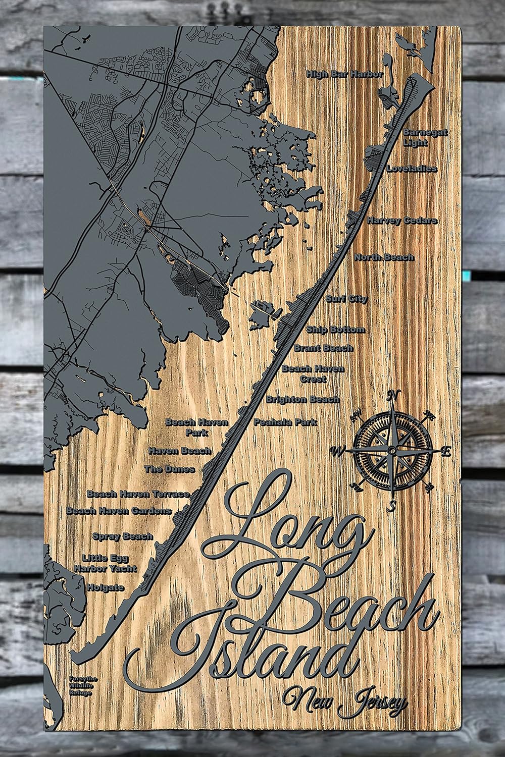 Long Beach Island Nj Wood Engraved Map