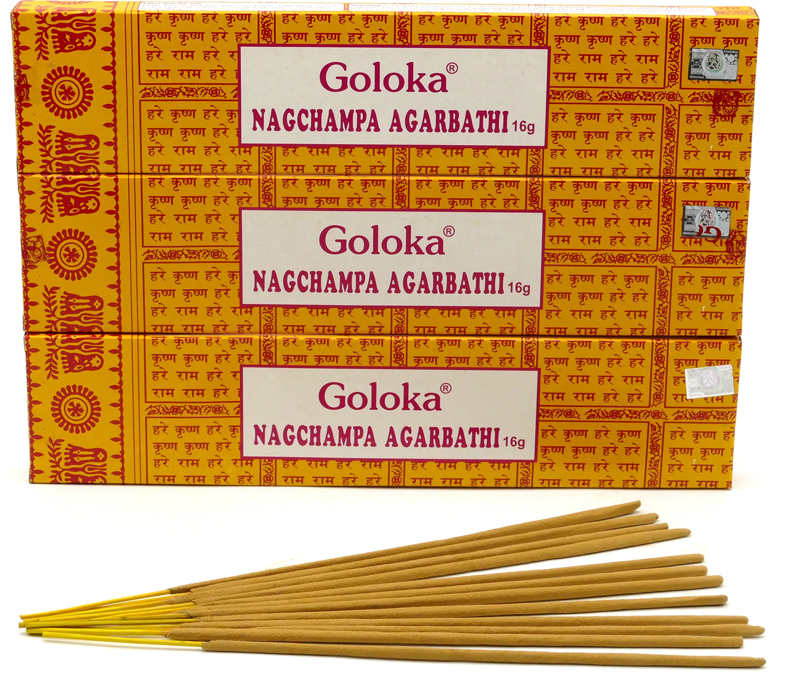 Encens Goloka Nagchampa Agarbathi – Indian Fragrance Nag Champa Incense Sticks, 3 boites