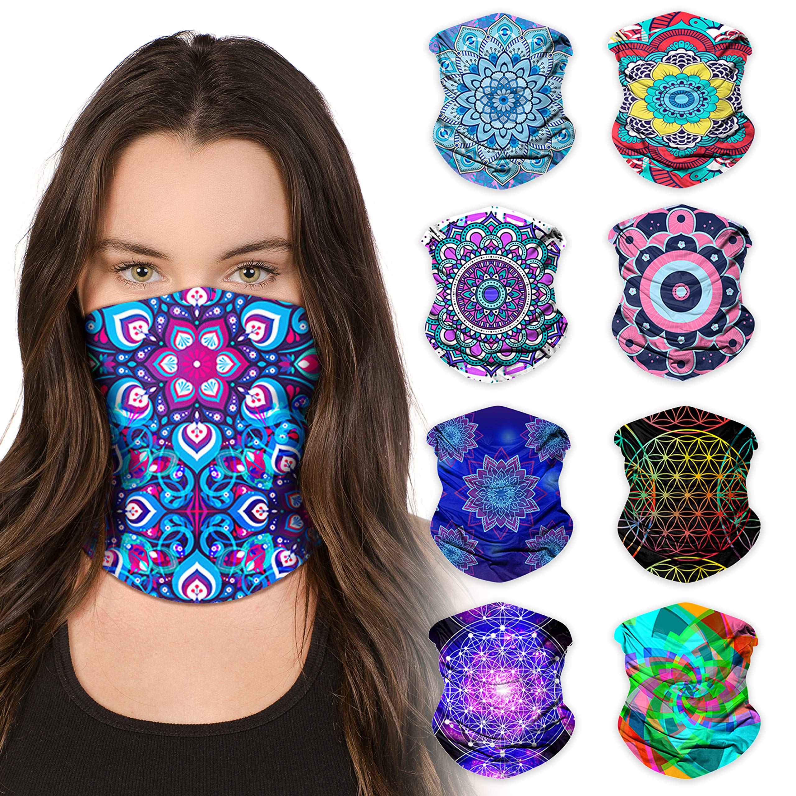 Photo 1 of Sojourner Neck Gaiter, Bandana, Buff (9 Pack) - Face Cover for Men, Women, and Teens - Neck Warmer UV Sun Protection Gator (Mandala)