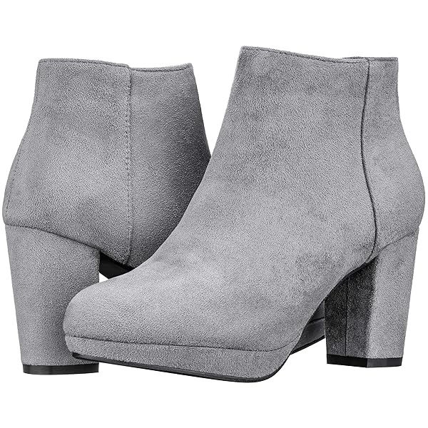 ILLUDE WOMEN’S ANKLE BOOTIE SIDE ZIP COMFORTABLE BLOCK HEEL CHUNKY PLATFORM ANKLE BOOTS (11, GREY SUEDE)