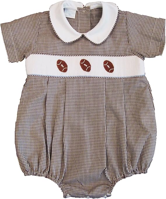 Edgehill Baby Boy Bubble Suit, Brown Gingham Smocked with