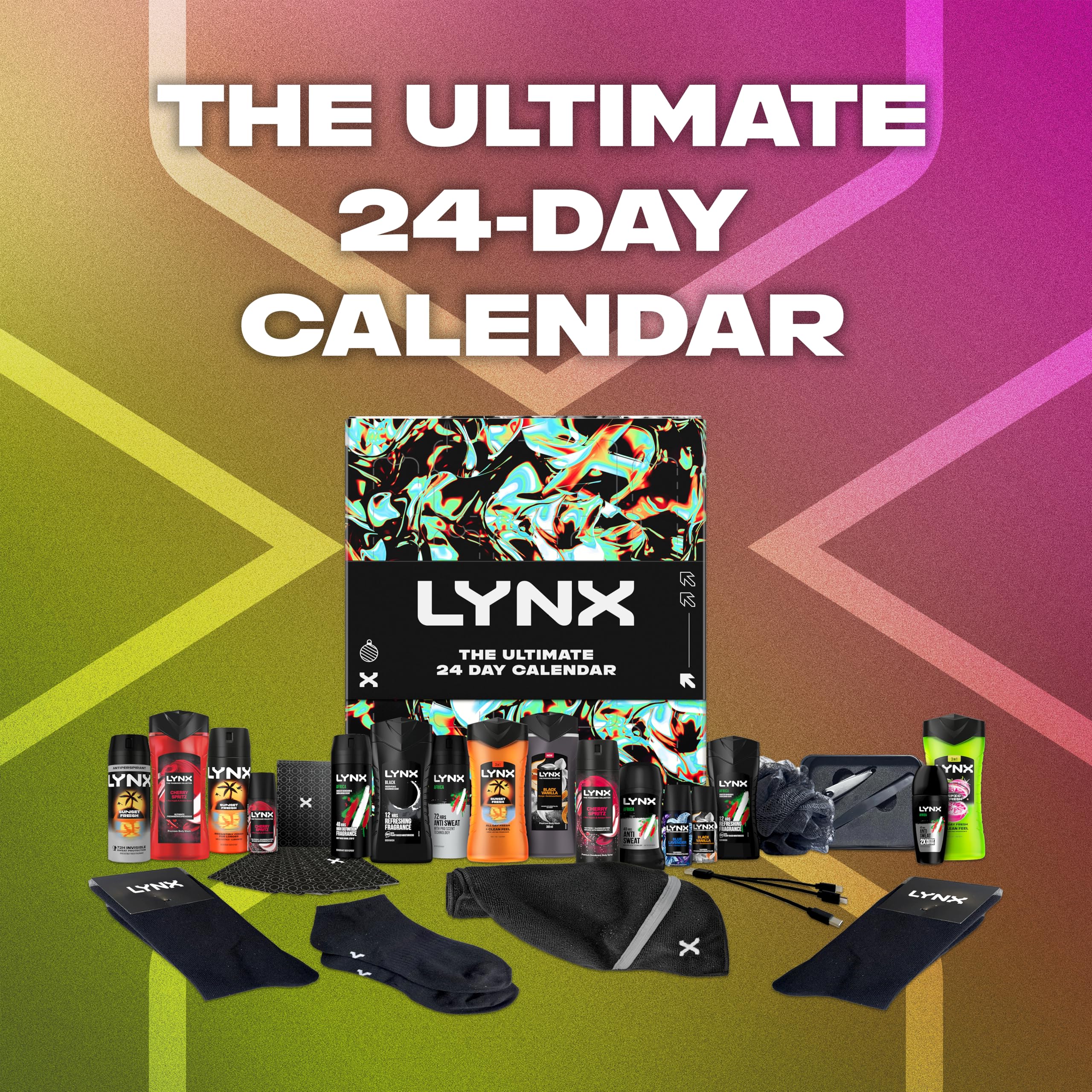 Lynx The Ultimate 24-Day Advent Calendar Gift Set with 24 gifts for him perfect for his daily routine 16 products & 8 gift items