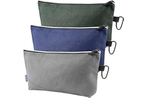 ROCKTOL Premium Zipper Bag, 3 Pack Tool Pouch, Multipurpose Storage pouch with Metal Zipper and Carabiner for Tools, Cosmetics, Stationary