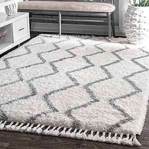 Alfombra moderna Shaggy gris Off alfombra de peluche color blanco