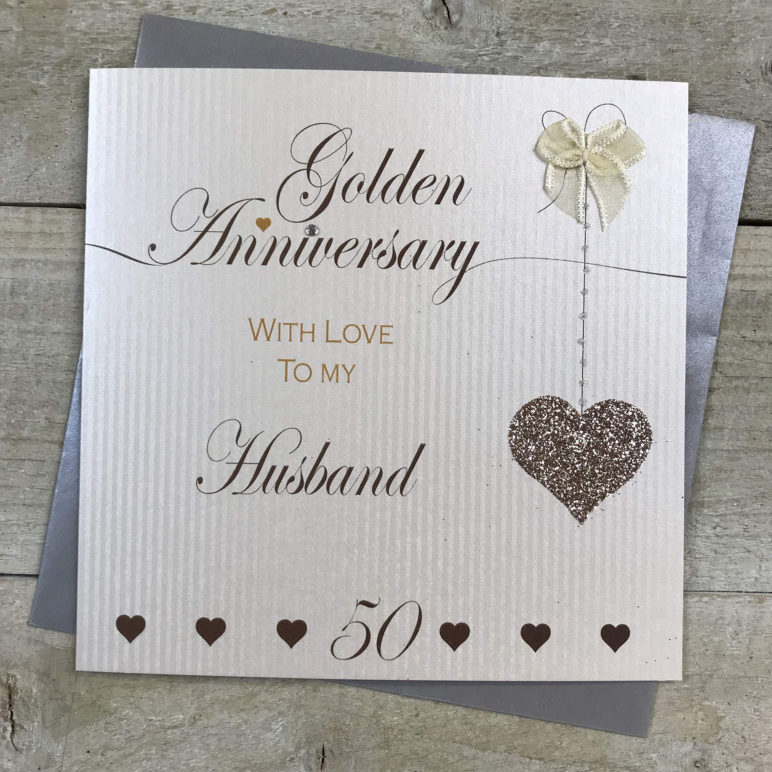 Husband 50th Golden Wedding Anniversary Handmade Card - Love Lines - by WHITE COTTON CARDS LLA50H