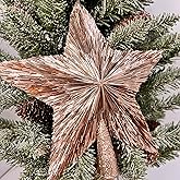 10" Elegant Christmas Star Tree Topper - Classic 5-Pointed Star Top - Unique Design - Luxury Tinsel Stars - Handmade Tree Top - Holiday Decor for Medium and Big Trees - Large (10 inches) (Rose Gold)