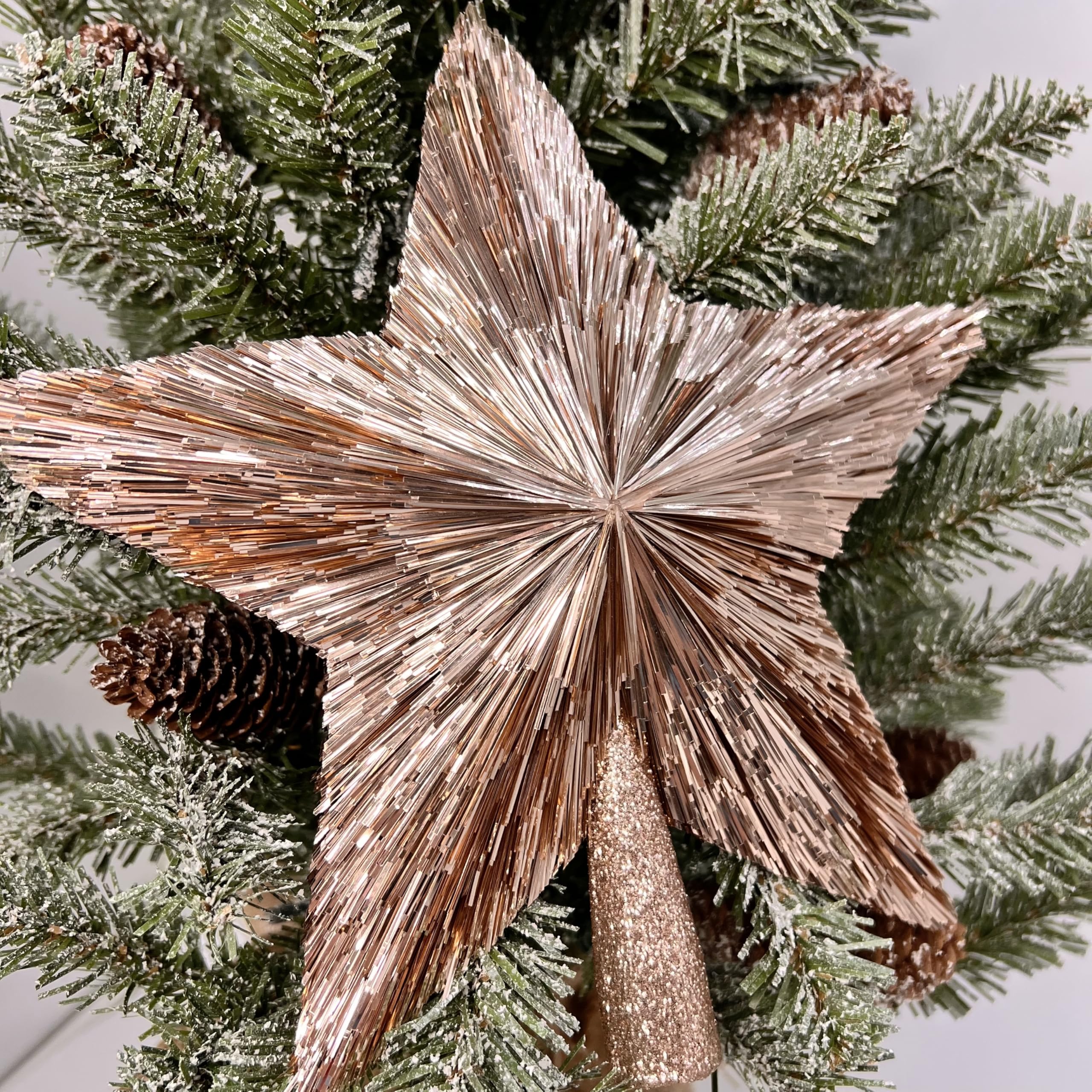 Photo 1 of 10" Elegant Christmas Star Tree Topper - Classic 5-Pointed Star Top - Unique Design - Luxury Tinsel Stars - Handmade Tree Top - Holiday Decor for Medium and Big Trees - Large (10 inches) (Rose Gold)