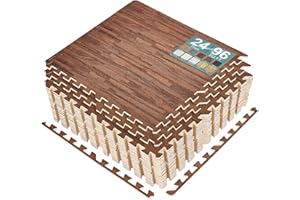 Sorbus 96 Sq. Ft. Wood Grain Floor Tiles Foam Mat EVA Interlocking Mats Tile 3/8-Inch Thick Flooring Wood Puzzle Exercise Mat