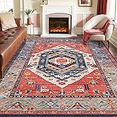 SERISSA Washable Rugs 8x10 Area Rugs, Large Non-Slip Boho Living Room Rust Rug, Ultra Soft Vintage Print Distressed Oriental Tribal Farmhouse Carpet for Dining Room Bedroom Dorm Office Home Decor
