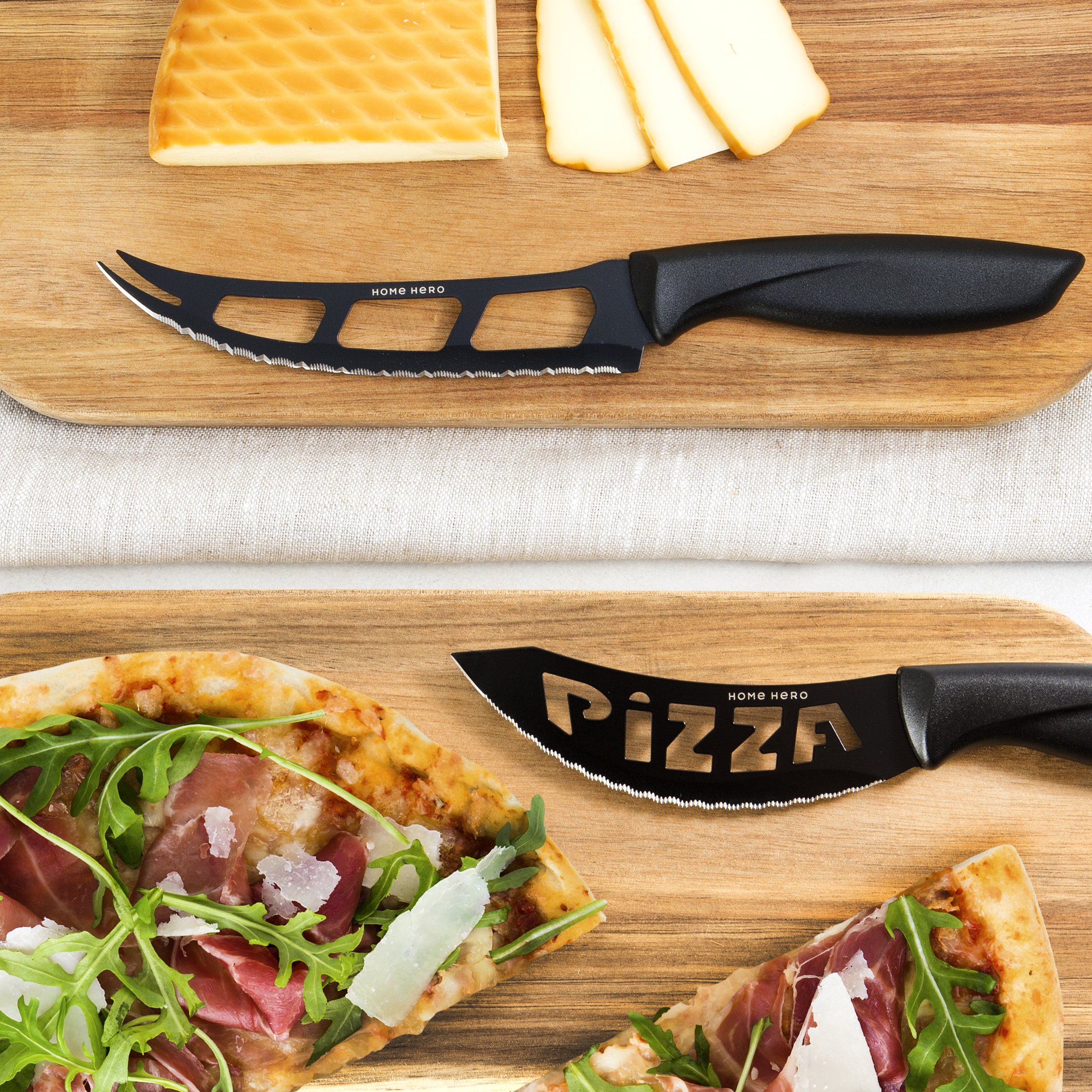 Stainless Steel Knife/Knife Set with Block - 13 Piece Kitchen Knife Set, Chef Knife Sharpener, 6 Steak Knives, Peeler, Scissors, Cheese Knife, Pizza Knife & Acrylic Stand - Best Cutlery Set Gift