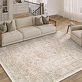 PureCozy 6x9 Washable Area Rug Beige Vintage Distressed Large Rug for Living Room Oriental Soft Thin Indoor Retro Carpet Non Slip Low Pile Floor Cover for Bedroom Dining Room Office Nursery