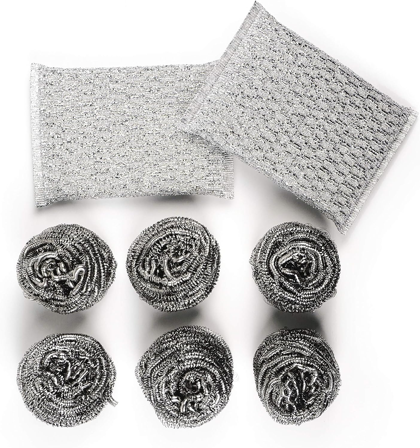 RSVP Set of 6 Stainless Steel Dish Scrubbers and 2 Nonstick