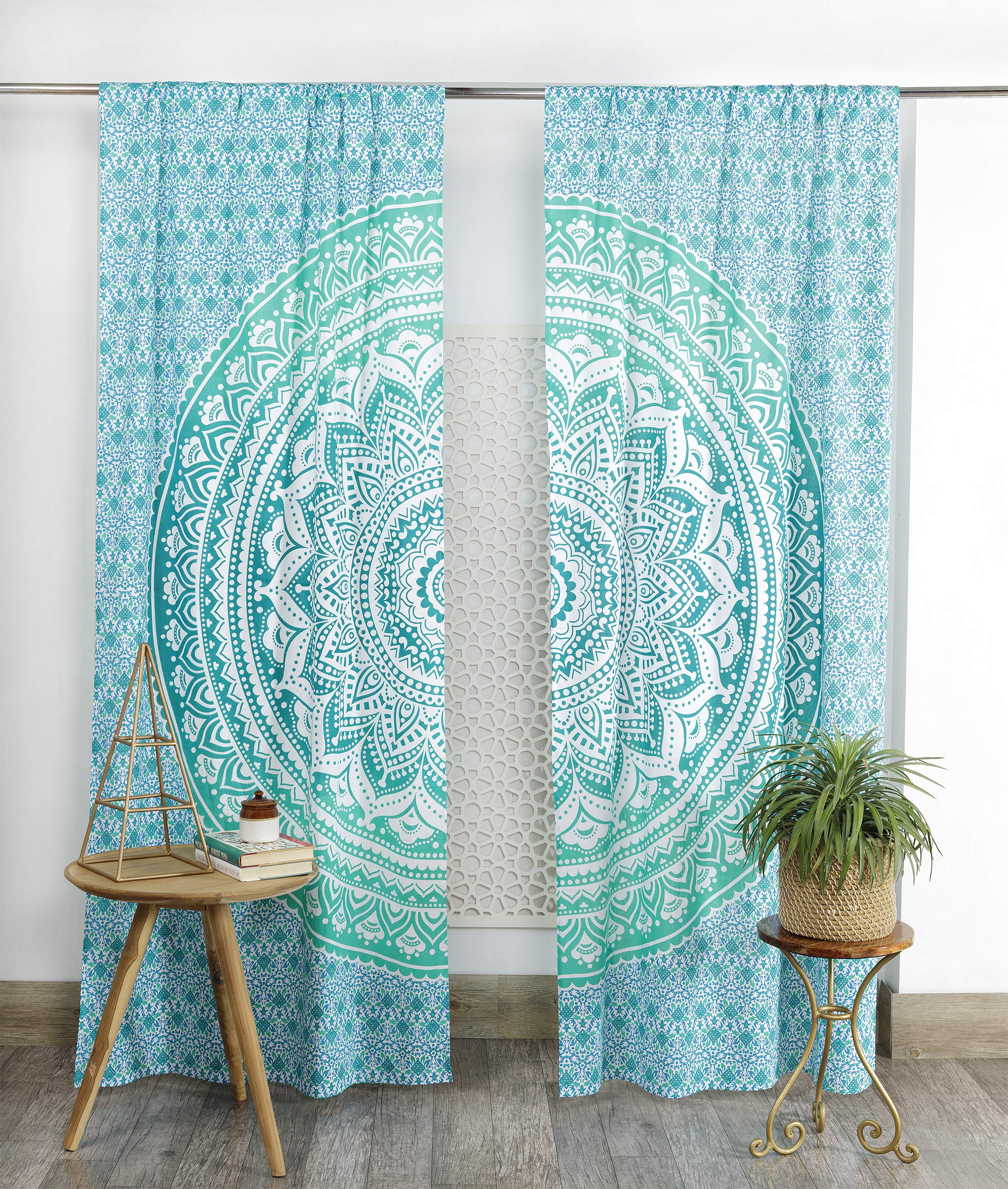 Popular Handicrafts Indian Hippie Bohemian Beautiful Ombre Color Mandala Curtain Panels Green