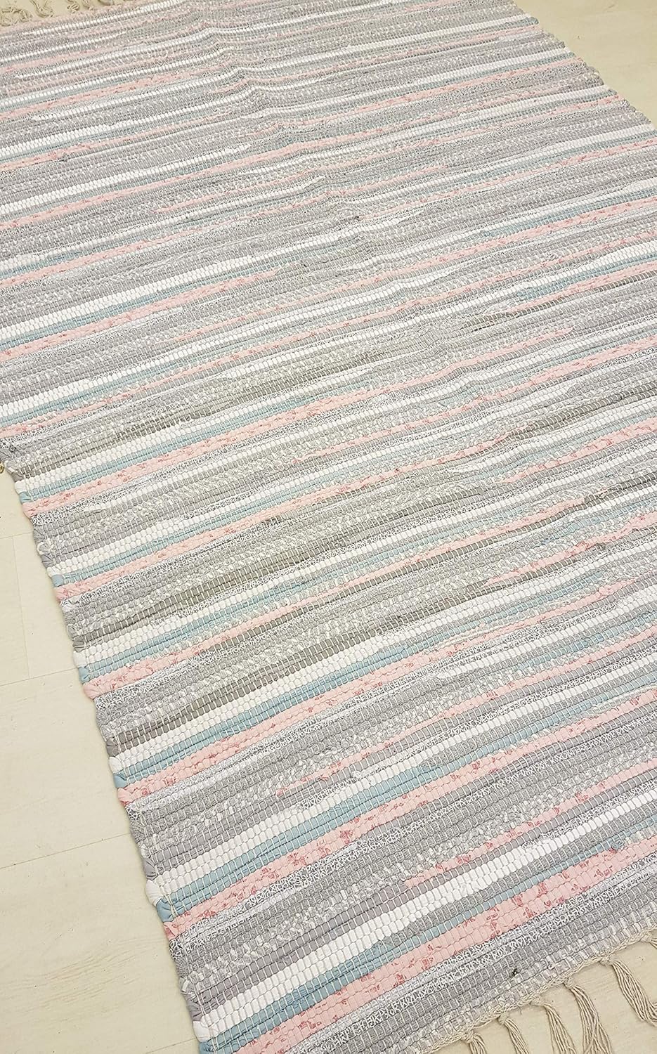 Pastel Rag Rug 120cm x 180cm Indian Pale Light Multi Colours Recycled