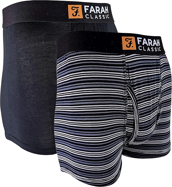 Farah 2 Pack Mens Striped Patterned Natural Bamboo Trunks/Boxer