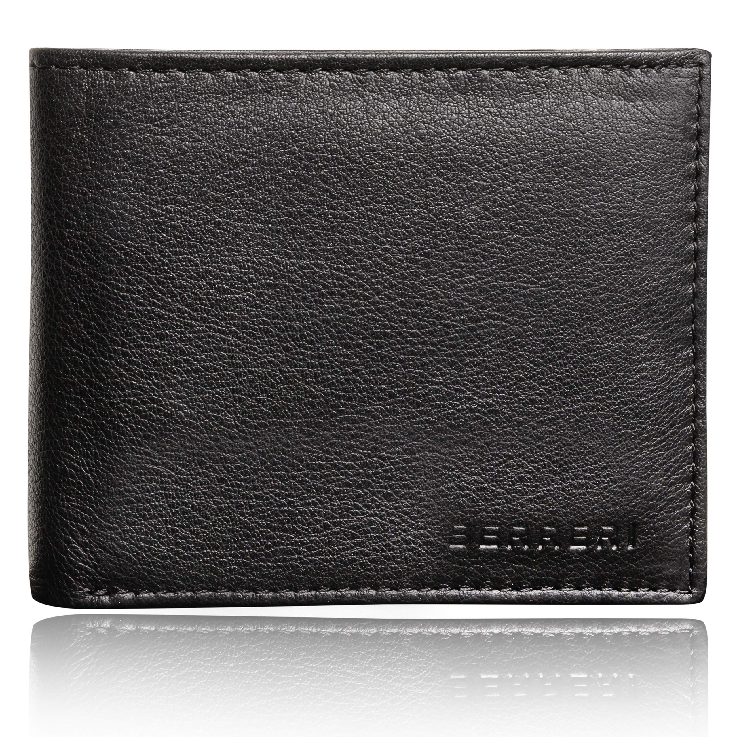 Berreri Mens Real Leather Wallet Genuine Handmade Bifold RFID Blocking Distressed Vintage Purse with Mens Gift Box (Black)