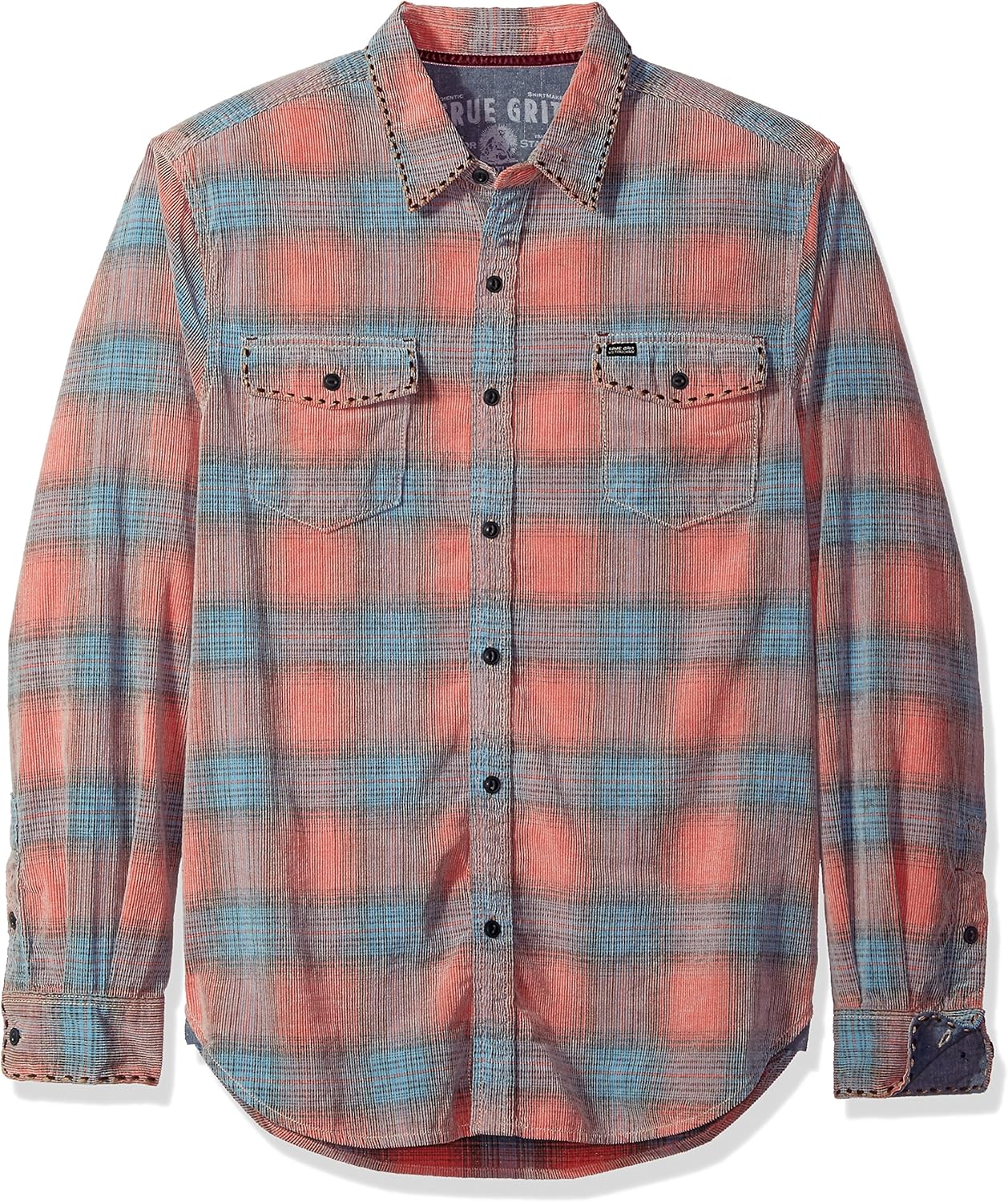 True Grit Men's Vintage Canyon Cord Long Sleeve Two Pocket Shirt, Wine