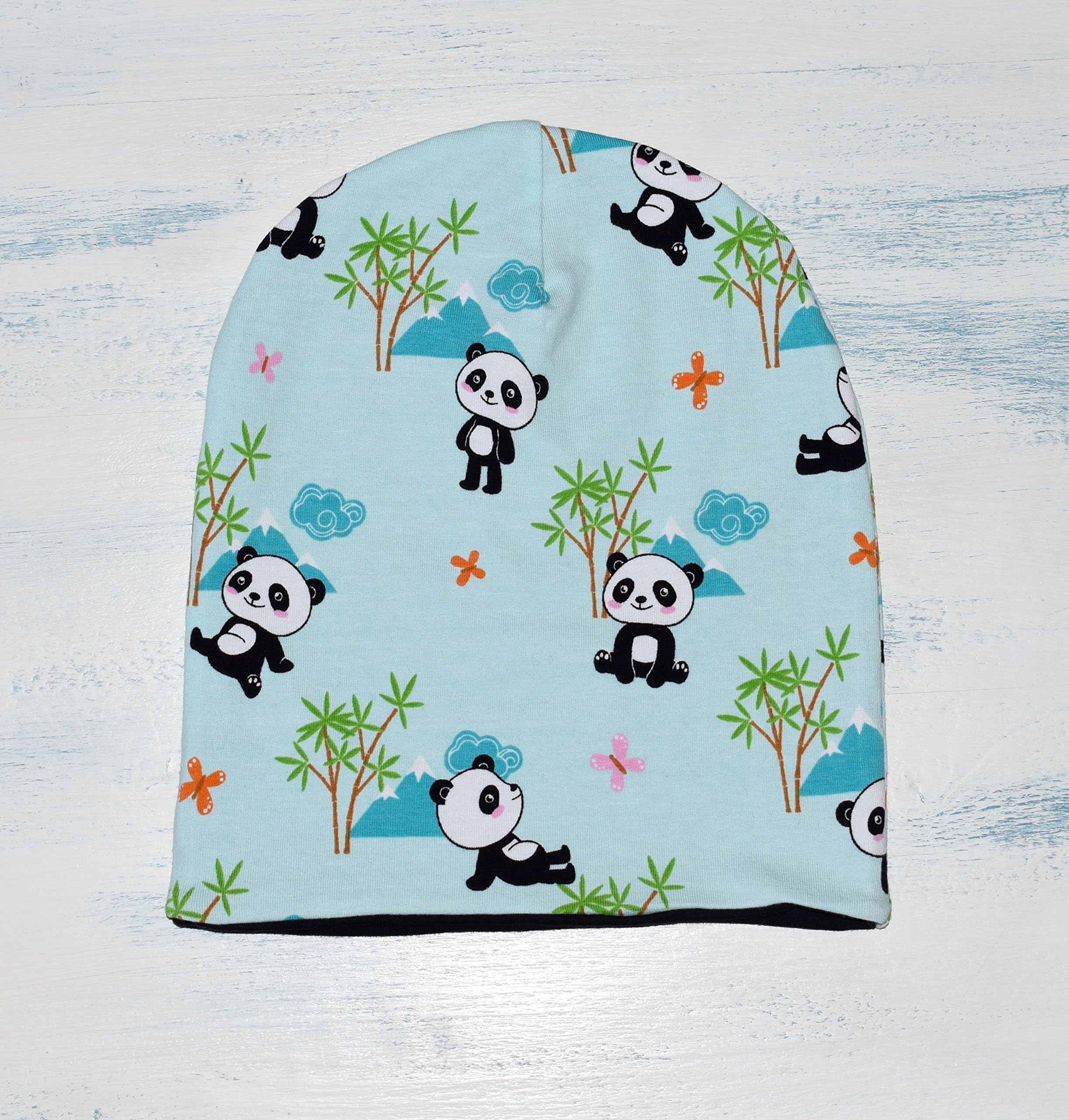 Pandas reversible unisex slouchy beanie (newborn to 10 K), handmade cotton hipster beanie, ideal Christmas gift.